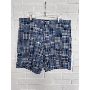 Vintage CHAPS Shorts Plaid Quilted Patch Blue Mens 42